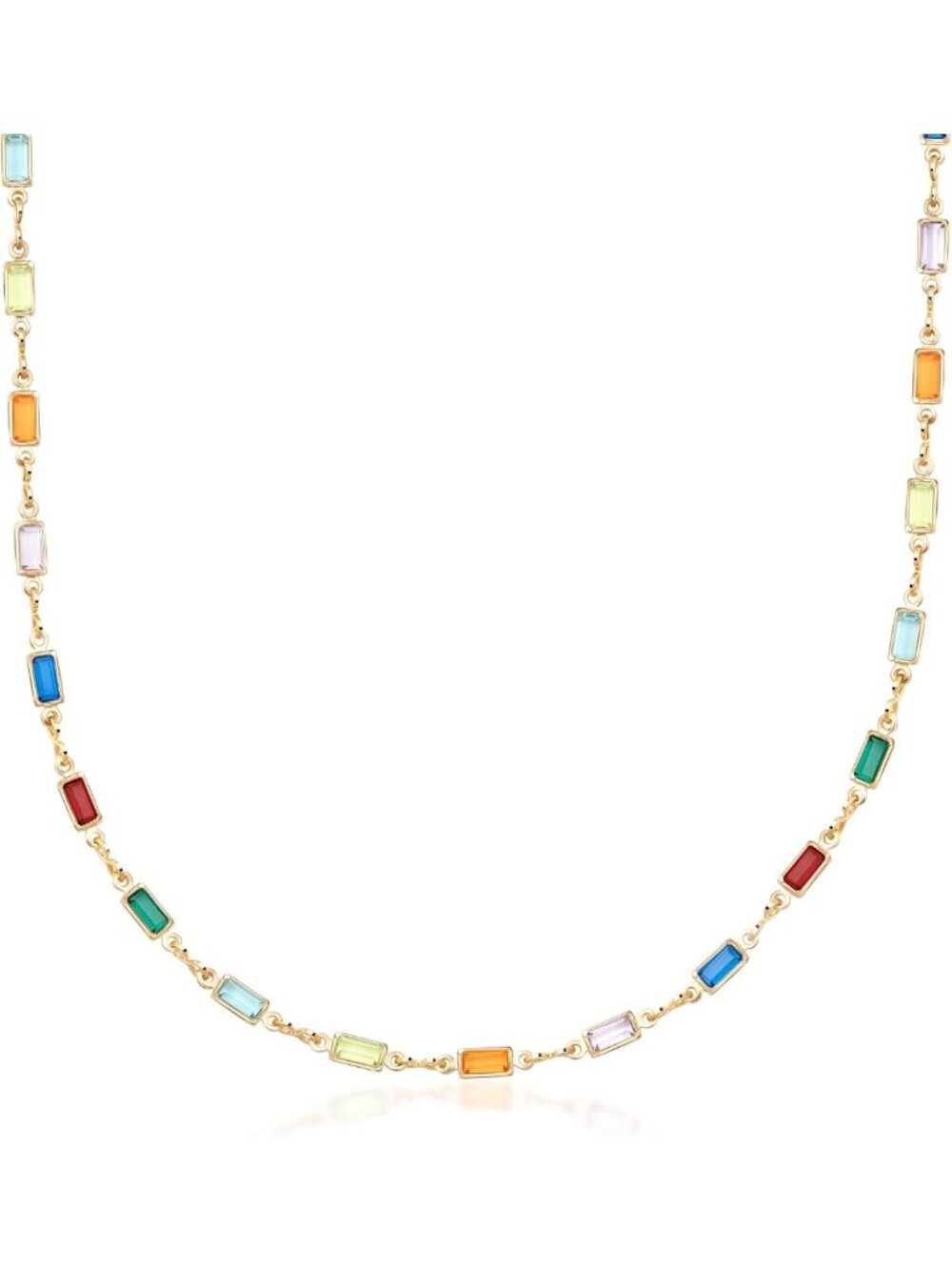 18K Gold Plated Multi-Stone Crystal Baguette Necklace for Women - Elegant